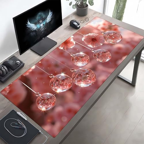 Gaming Mauspad 160 x 80cm Gaming Mousepad XXL Blume Rosa Mauspad Schreibtischauflage, Genähte Kanten Mausmat, rutschfeste Gummibasis, Schreibtisch Schutz für Home Büro, Geschenke PjY8670 6-G