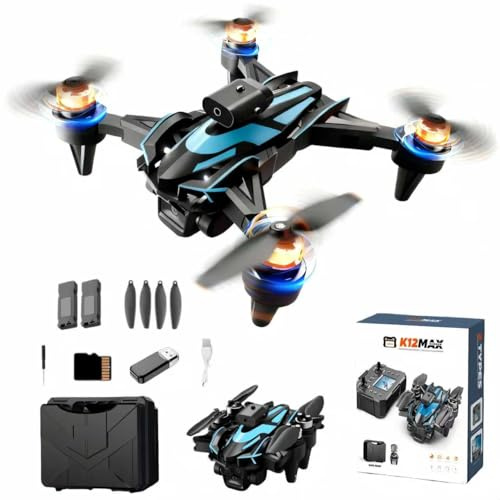 Hobby Drone with Screen Display Remote Control, 1080P Dual Camera, Speed Adjustment, Altitude Hold, One-Key Takeoff, 3D Flips, 2 Batteries, Hovering, Brushless Motor, APP Control, Plane Copter, LED Lights, Adult Beginners FPV Hobby Quadcopter Airplane Helicopter, Drones For Kids Age 8-12