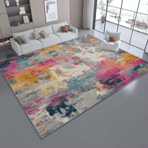 Waschbarer Teppich 50 x 80 cm, Kurzflor Rutschfest Teppich mit Gummirückseite, Weich Abstrakt Künstlerisch Verwittert Teppich für Läufer Schlafzimmer, Ideal für Haustiere Allergiker, Mehrfarbig