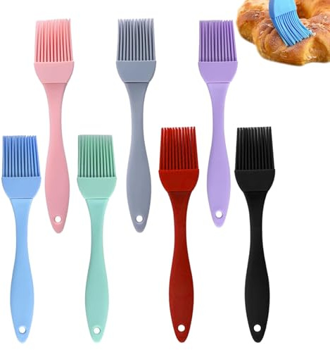 7 Pcs Silicone Pastry Brush,Silicone Basting Brush,Pastry Brush for Baking | Non-Stick Multifunction Heat Resistant Baking Brush Multi-Color for Grilling Baking,Cooking Camping and Home Kitchen
