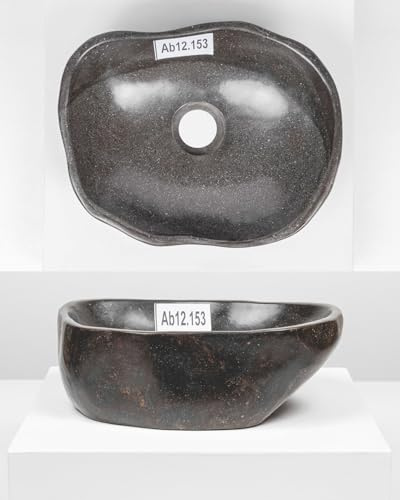 Lavabo en pierre naturelle - 35 cm - Pierre de rivière - Gris - Ovale - Extérieur poli WOHNFREUDEN