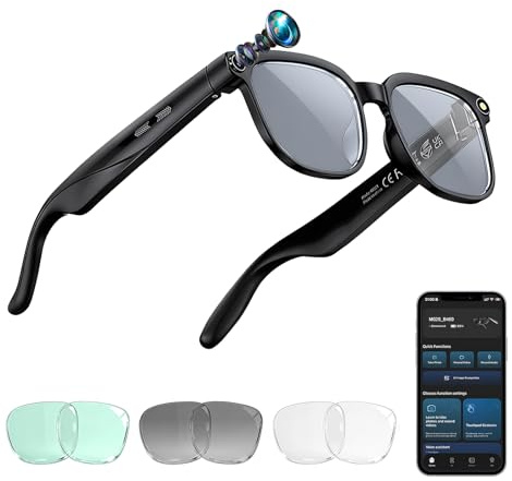 Occhiali intelligenti con IA 2026 con fotocamera e audio, occhiali per videocamera HD 4K per uomini e donne, vetro di registrazione con assistente AI traduzione in tempo reale, audio aperto orecchio