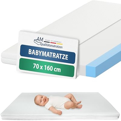Matelas pour bébé 70x160cm comfort - qualité allemande - convient comme matelas pour enfants jusqu'à 5 ans - mousse de confort de haute qualité certifiée avec des bords de marche - 70x160 cm