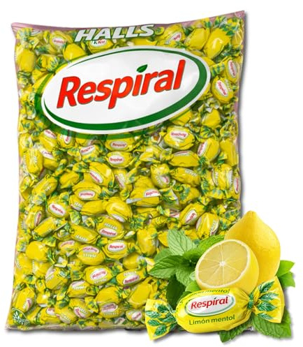 Caramelos Respiral, Caramelo con sabor a Limón y mentol, Caramelo con azucar, el Respiral de toda la vida, Sin gluten, Contiene 1 bolsa de 1 kg que tiene 316 unidades aproximadamente
