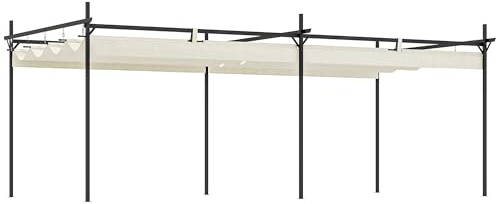 Outsunny Pérgola de Jardín 6x3 m con Techo Retráctil, Cenador de Jardín con UPF30+, Vigas de Aluminio, Estructura Metálica, Tela de Poliéster, Pabellón para Exterior, Terraza, Crema