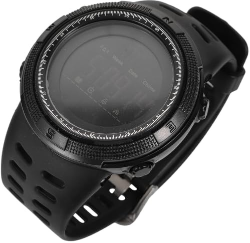 Angoily Montre Chronométrée Étanche pour Homme Podomètre, Affichage Calendrier et Jour, Bracelet Silicone Noir, pour Sports et Activités en Plein Air