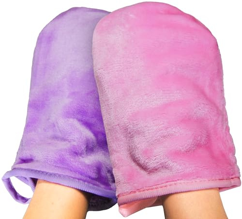 EcoSol Designs - Microfiber Mittens, Ultra-Soft Body Exfoliator Lathering and General Cleaning Dusting Must-Have, Thick Exfoliant Glove 2-Pack with Hanging Loops, Pink and Lavender, 6 x 9 inches Each