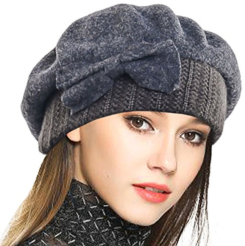 VECRY Frauen Barette 100% Wolle Baskenmütze Kleid Mütze Wintermütze