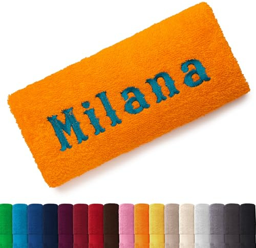 EllaTex Besticken Sie Handtuch mit Namen oder mit Wunschtext Bestickt, Farbe:Orange; Größe:Saunatuch XXL 100x200 cm