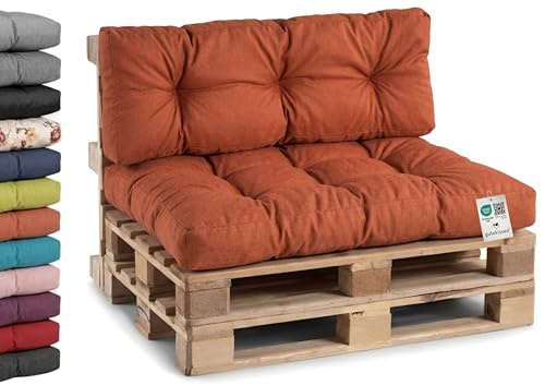 Gutekissen® Cojines para Palets - Sofá Palets Jardín - Asiento Y Respaldo - Exterior E Interior - Muebles De Palets Tamaños - PPI (Set (Asiento 120x80 +Respaldo 120x40), Naranja)