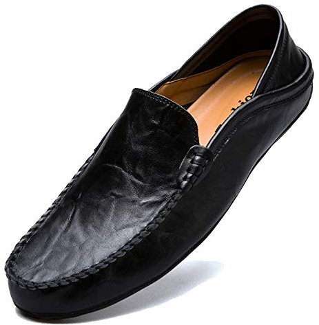 Unitysow Mokassins Slipper Herren Leder Slip On Fahren Schuhe Leicht Weich Loafers Handgefertigt Flache Business Schuhe,Schwarz,EU 47