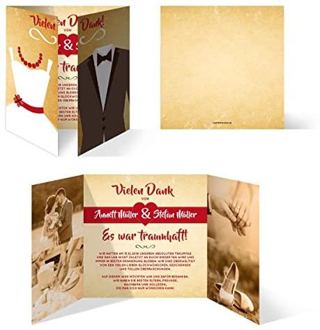 10-100x Hochzeit Dankeskarten individuell Foto Text - Braut und Bräutigam Altarfalz in Vintage