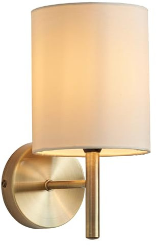National Lighting Tatum Decorative Contemporary Antique Brass E14 LED Compatible Wall Light with a Cream Fabric Drum Shade