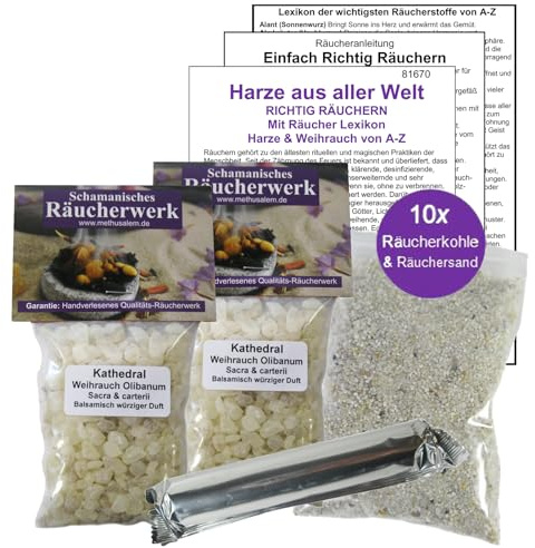 Kathedral Kirchenweihrauch Räucherset 100ml (2X 50ml) – Altarweihrauch aus reinen Harzen – 6-TLG. Räucherwerk Set zum Ausräuchern für Hausreinigung & Rauhnächte, inkl. Zubehör. 81670-36