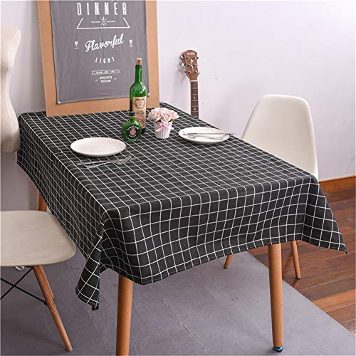 Baumwolle Leinen Tischdecke Abwaschbar, Fansushop Kariert Eckig Garten Pflegeleicht Schmutzabweisend Tischtuch Fleckschutz Schmutzabweisend Tischwäsche Outdoor (120x120cm,schwarz)