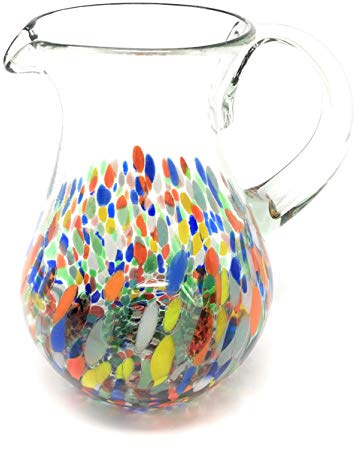 Mexikanischer mundgeblasener Glaskrug – Konfetti-Carmen-Design (240 ml)