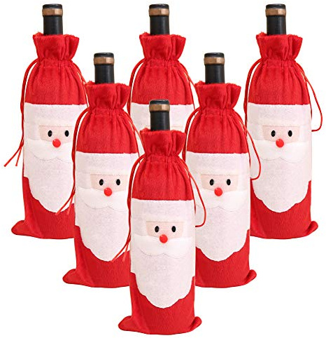 Weinbeutel 6 Stück Weihnachten Weinflaschen Flaschenverpackung -Geschenktüten mit Kordelzug Weihnachts Taschen geschenk Beutel Geschenkpapier für Weihnachtsfeier Festival Dinner Party Tischdekoration