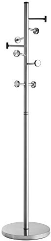 Alco-Albert - Garderobenständer Edelstahl gebürstet | 182 cm, 8 Haken, schwerer Standfuß Ø 41 cm, moderne Standgarderobe freistehend
