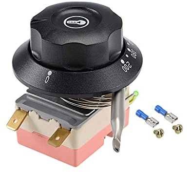 sourcing map NC 250V 16A 60-200C Temperaturregelschalter Kapillarthermostat für Backofen Kühlschrank Heizung, 0,7m mit 2 Schrauben & 2 Crimpanschlüssen