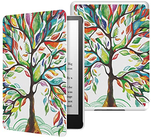 MoKo Hülle Kompatibel mit Kindle Paperwhite 11. Generation 2021, Dünne Leichte Tablet Schutzhülle mit Auto Schlaf/Aufwach PC Rücken für Kindle Paperwhite 6,8 Zoll, Signature Edition, Glück Baum