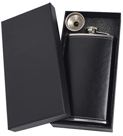 Joy Depot Hip Flasks for Men 12oz with Funnel Stainless Steel Pocket Hip Flask Alcohol Flask for Discrete Shot Drinking of Whiskey Rum Vodka Gift - Black