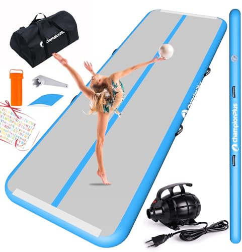 ChampionPlus Aufblasbare Air Matte Track Tumbling Matte 3m Gymnastikmatte Turnmatte mit elektrischer Luftpumpe, Yogamatte, Camping Trainingsmatte, Fitness Yoga Sportmatte（Blau）