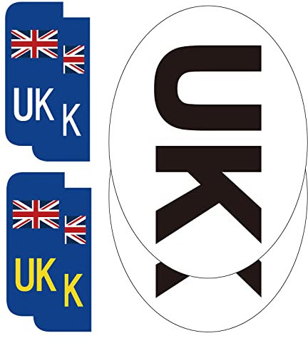 BEEWAY UK Car Stickers for Europe - 2x UK Oval + 4x Number Plate Stickers - Gloss Laminated, Self-adhesive Vinyl Sticker for Cars, Vans, Trucks Driving in European after Brexit GB