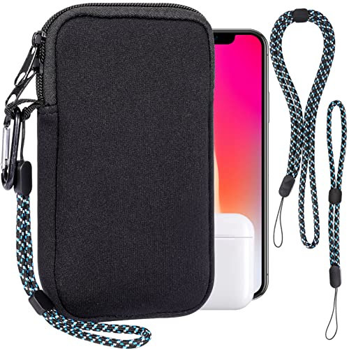 Handytasche für Smartphones,Universelle Neopren Handy Hülle Handy Tasche Hülle Cover Case Schutzhülle mit Karabiner und Umhängeband für Iphone 14 15 16 Samsung,Passend für Telefone bis zu 7 Zoll,Black