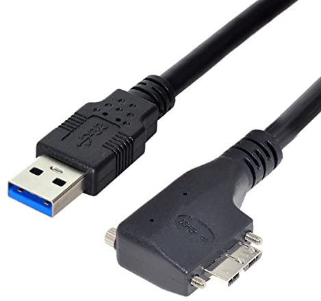 CY, cavo Micro USB 3.0 con doppia vite di bloccaggio per dati USB 3.0 da 5 Gbps, cavo di alimentazione angolato a 90° a sinistra per fotocamera industriale VR, computer (1,2 m)