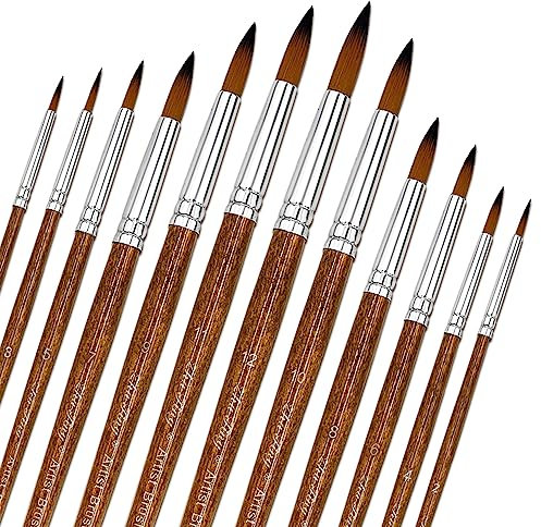 Set di 12 Pennelli in Nylon Pennelli Artista Set Pittura Nylon Capelli Artista Pennello Acrilico Pennello Pittura d'Arte per Acquerello Acrilico Olio Pitturas (Marrone)