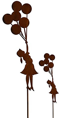 Bornhöft Set di 2 tappi da giardino in ruggine per ragazze per il giardino, palloncini in metallo, decorazione da giardino, spina in acciaio inox, effetto ruggine effetto ruggine, spina da 110 cm + 75