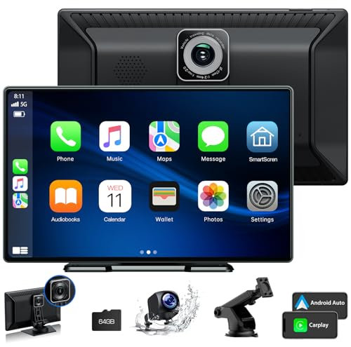 Lamto Autoradio für A-pple Carplay Android Auto, 9-Zoll Tragbares Carplay mit 2,5K-Dashcam,1080P-Rückfahrkamera mit Loop-Aufnahme, Auto-Audioempfänger mit Bluetooth/Sprachassistent/Mirror Link/AUX/FM
