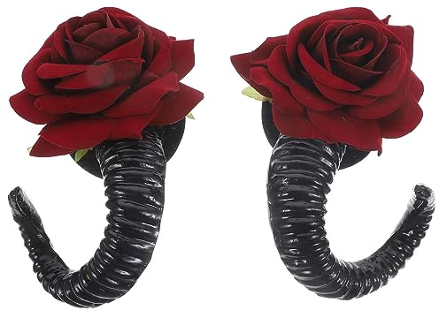 Beaupretty Gothic Sheep Horns Hair Clips with Rose Barrette for Halloween Cosplay Party Accessories