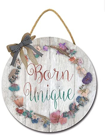 Born Unique Haustürschild Lustige Kränze Hängende Holzschild Dekoration Rund Rustikales Holz Bauernhaus Veranda Dekor für Home Haustür Dekor, 30,5 x 30,5 cm