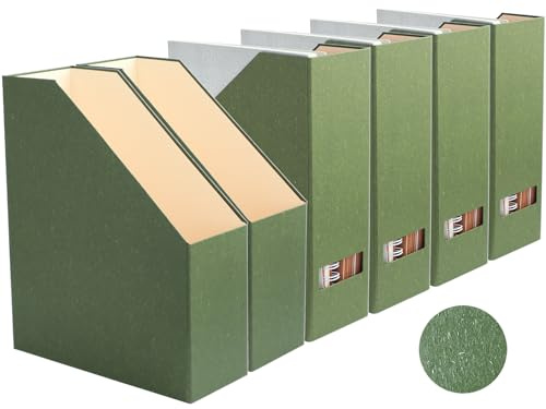 LifeSto Magazine Holder - File Holder and Desk Organizer, Cardboard Book Organizer and Storage Box for Documents, Magazine Holder Rack for Office, Home and Classroom (Leaf Green, 6-Pack)