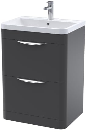 Balterley Vanity Unit with Basin Floor Standing, 2 Drawer Soft Close with Rectangular Sink & Handles, Bathroom Vanity Units with Basin, Bathroom Sink Cabinet - 610 x 450 x 840mm (Dark Grey)
