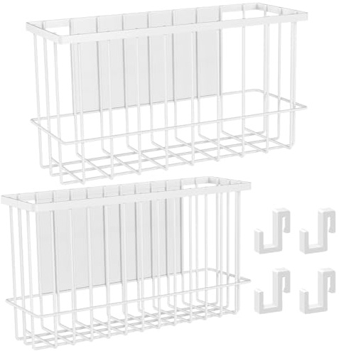 NiHome Magnetic Metal Basket Organizers, Dryer Ball Holder, 2PCS Medium & Small, Versatile Storage for Kitchen & Office Holds Up to 14 lbs, Easy Attach to Refrigerator or Any Magnetic Surface (White)