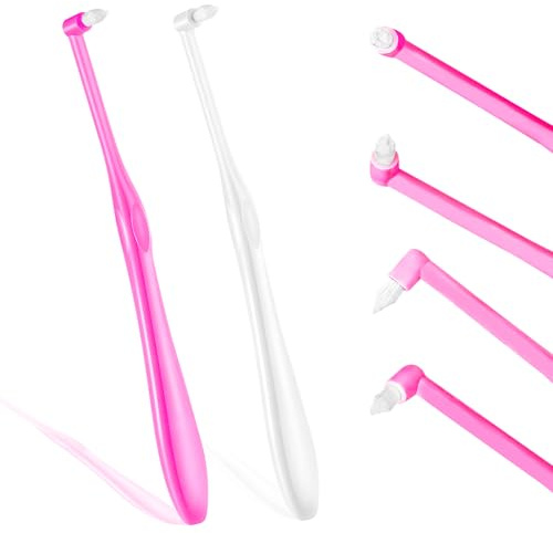 2 st Interdental Tuftad Tandborste Mjuk för Ortodontisk Tandställning Detaljrengöring (Vit/Rosaröd)