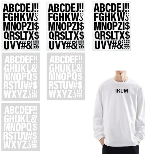 6 Blätter Buchstaben zum Aufbügeln, 300 Stück Bügelbuchstaben, Vinyl-Buchstaben A-Z Alphabete, Buchstaben zum Aufbügeln für Kleidung T-Shirts