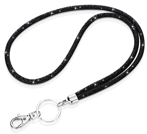 Soleebee Kartenhalter Trageband, Bling Strass Schlüsselband Lanyard mit Schlüsselring Kristall Halsband Damenkette Halskette Kit für ID-Kartenhalter Schlüsselanhänger (Schwarz)