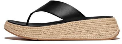 Fitflop dam F-mode Espadrille läder flatform T/post sandaler sandal, Svart, 37 EU