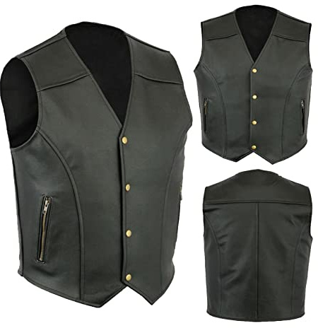 Suit Vest Men's Black Leather – Men's Vests Sporty Summer – Classic Motorcycle Vest with Side Classic Vest Laces Black Leather Biker Rocker Motorcycle Vest Rocker Vest, black, XXL
