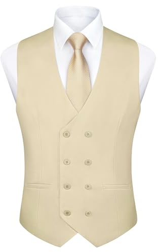 Enlision Chaleco de Hombre de Doble Botonadura con Cuello en V Slim Fit Chaleco de Traje Casual Formal Business de Vestir Crema M