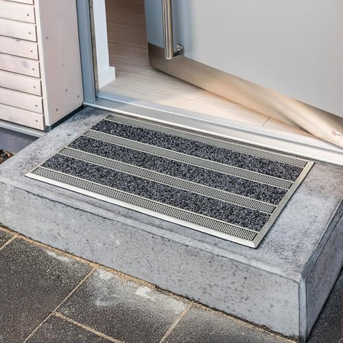 Fussmatte außen rutschfest wetterfest - Fußmatte 45x75 cm grau/anthrazit | Außenbereich Schmutzfangmatte Outdoor Türmatte robust aus Rips & Gummi Fußabtreter strapazierfähig und leicht zu reinigen