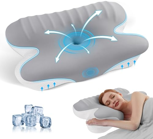 JINXIA Oreiller Rafraîchissant en Mousse à Mémoire de Forme, Oreiller Orthopédique Ergonomique pour Soutien du Cou, Oreiller Cervical pour Dormeur sur Le Côté/Dos/Ventre,Gris