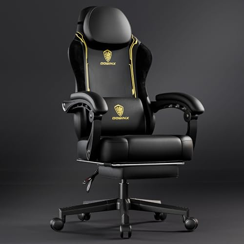 Dowinx Ergonomic Gaming Chair with Pocket Spring Cushion and Massage Lumbar Support, High Back Leather Video Game Chair for Adults, Office, 200kg Yellow