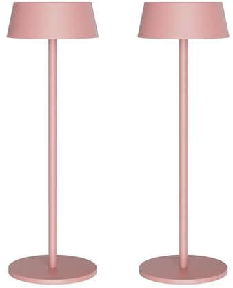 K-Bright 2 Stück LED Akku Tischleuchte 32.5cm aus Aluminium Rosa | 3000K warmweißes Dimmbare Tischlampe, led Kabellose tischlampe outdoor Geeignet Für Abendessen, Lesen, Schlafzimmer, Garten