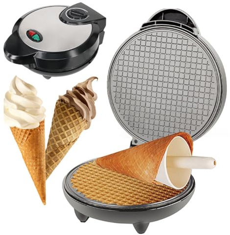 ZbOLi 1200W Electric Waffle Cone Maker, Commercial Ice Cream Cone Maker with Temperature Control, Double Side Heating, Ice Cream Skin Spring Roll Machine with Non Stick Heating Plates