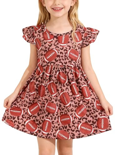 Heippwy Toddler Girl Casual Dress Football Print Ruffle Bottom Casual Dress Summer Clothes 6-7Y
