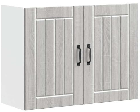 vidaXL Kitchen Wall Cabinet - Grey Sonoma Engineered Wood Unit with Glass Doors, Wall-Mounted Kitchen Storage Organizer